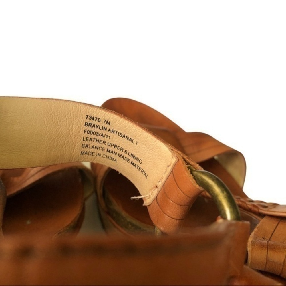 Frye Brown Leather Braylin Artisanal T Strap Cork Wedge Sandals Size 7M - Picture 7 of 9